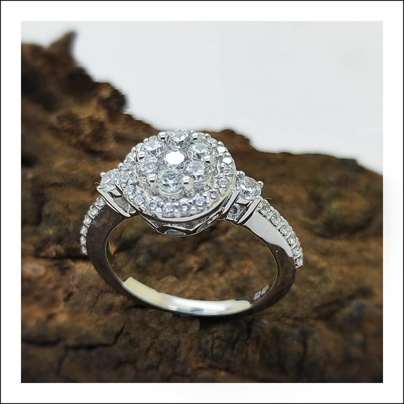 Poshadime Flower Cluster Ring - 18K White Gold Plated Silver 1 Cttw Round Cut Simulated Diamond ( Cubic Zirconia Stone[, VVS1- VVS2 Clarity, White Color), Ring Size-12"
