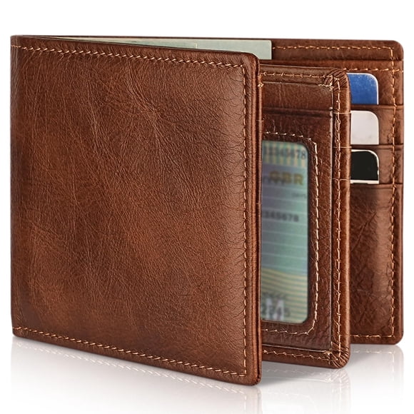 Billetera Artpaxy para hombre, piel auténtica, con bloqueo RFID, doble