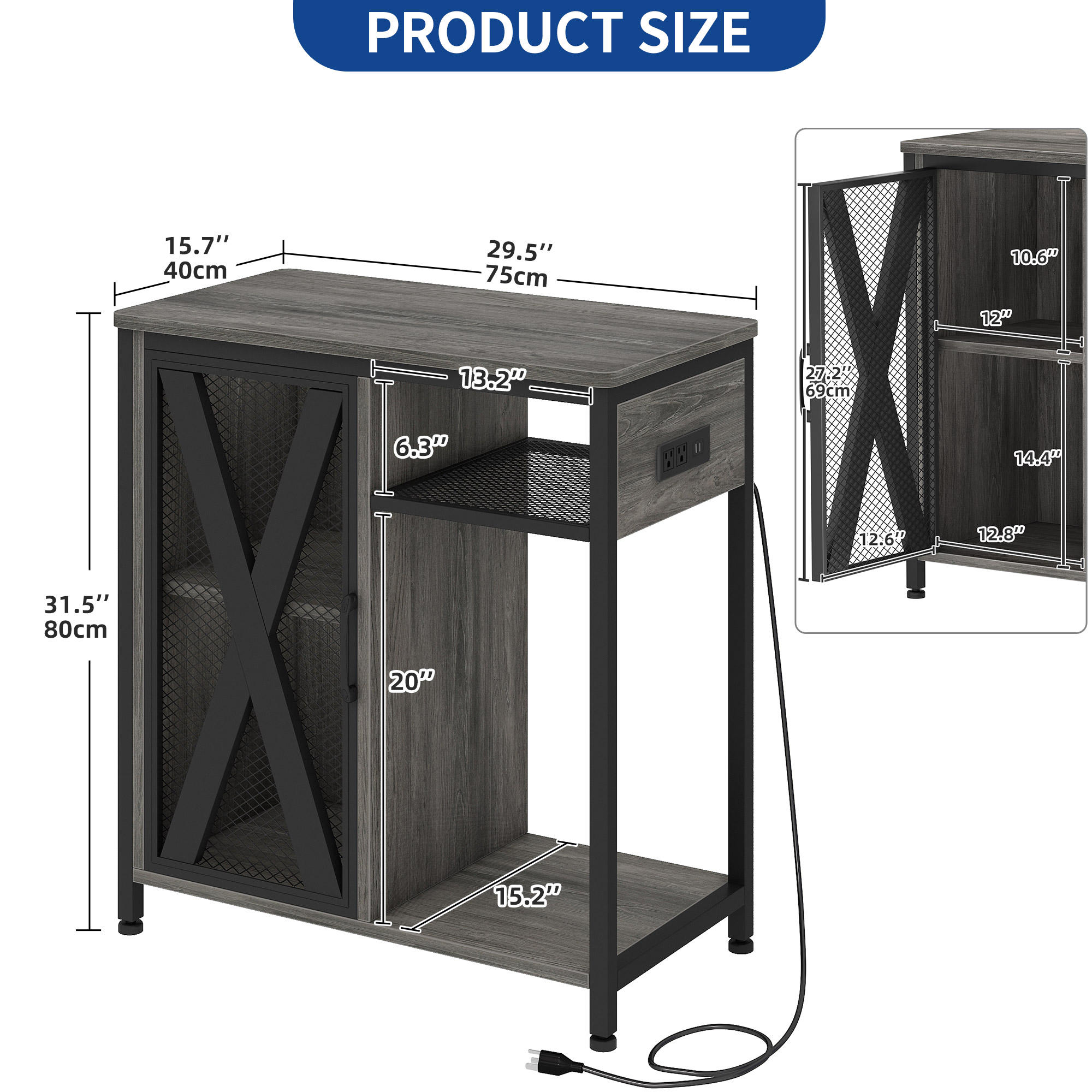 Uforic Aquarium Stand with Power Outlets & LED Light and Cabinet for 20-30 Gallon Fish Tank Stand, Turtle Tank, Reptile Terrarium - Gray