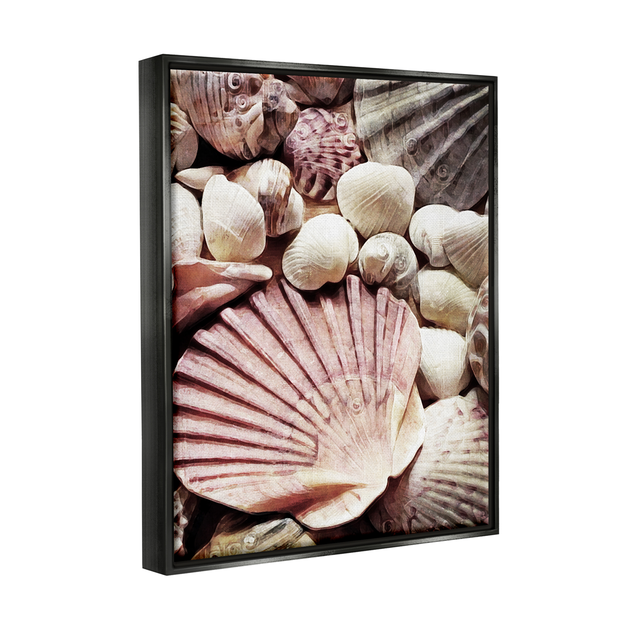 Stupell Stacked Coastal Seashells Landscape Photography Black Floater Framed Art Print Wall Art