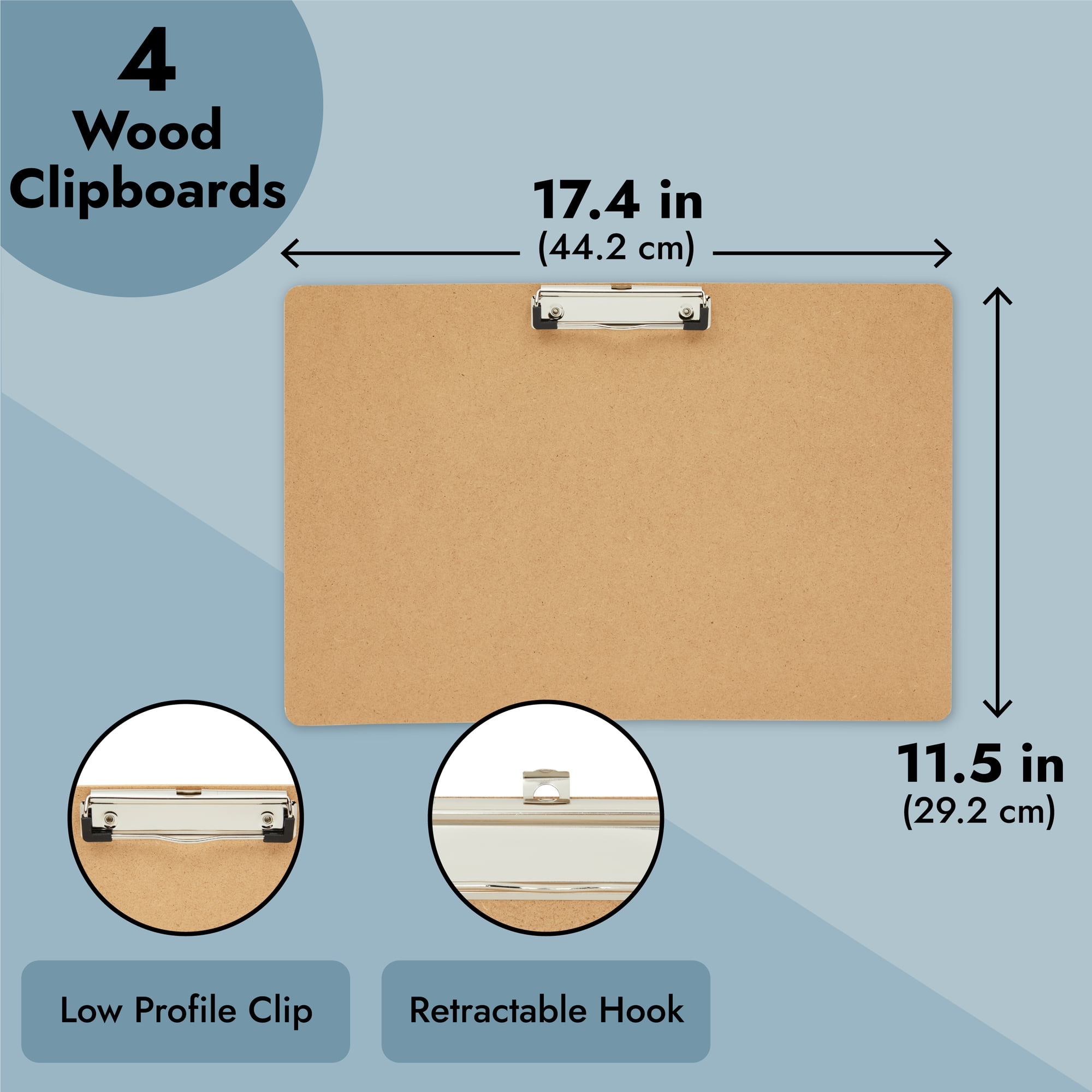 4-Pack Extra Large 11x17 Clipboard, Horizontal Wooden Lap Boards, Wood Clip  Board with Low Profile Clip for Drawing, Sketching, and Art Supplies,  Landscape Layout, 3mm Thickness 