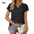 thumbnail image 3 of maskred Pleated Short Sleeve Splicing V Neck T-Shirt Commuting Basic Tops Female Shirts Daily Tees Work Vacation Black XXL, 3 of 6