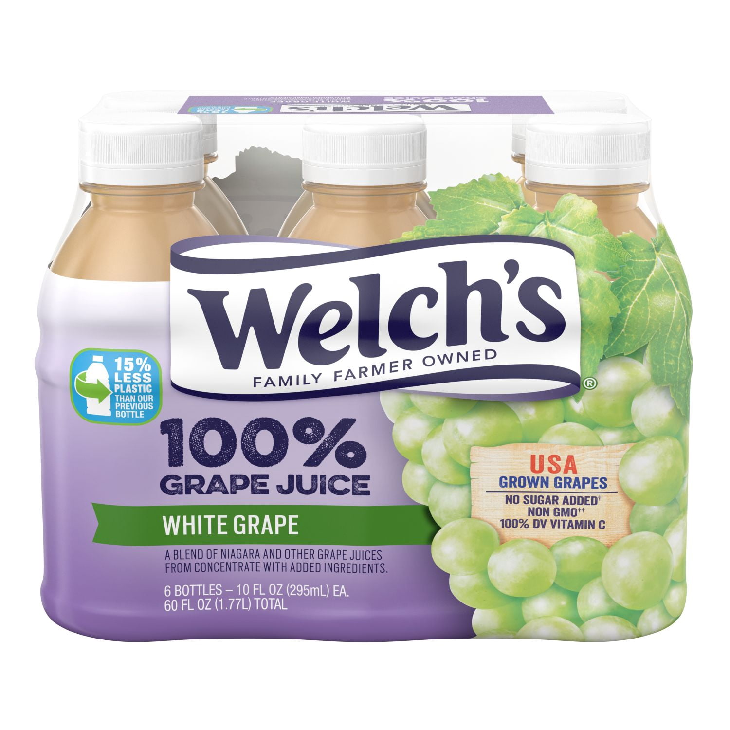 Welch's 100% Grape Juice, White Grape, 10 fl oz On-the-Go Bottle (Pack of 6)
