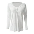 thumbnail image 4 of Annhoo Womens Fall Long Sleeve Tops Casual V Neck Button down Plain T Shirt Slim Knit Ribbed Blouse Tees, 4 of 5