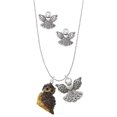 thumbnail image 1 of Delight Jewelry Resin Sitting Owl Silver tone Guardian Angel Charm Necklace and Stud Earrings, 1 of 4