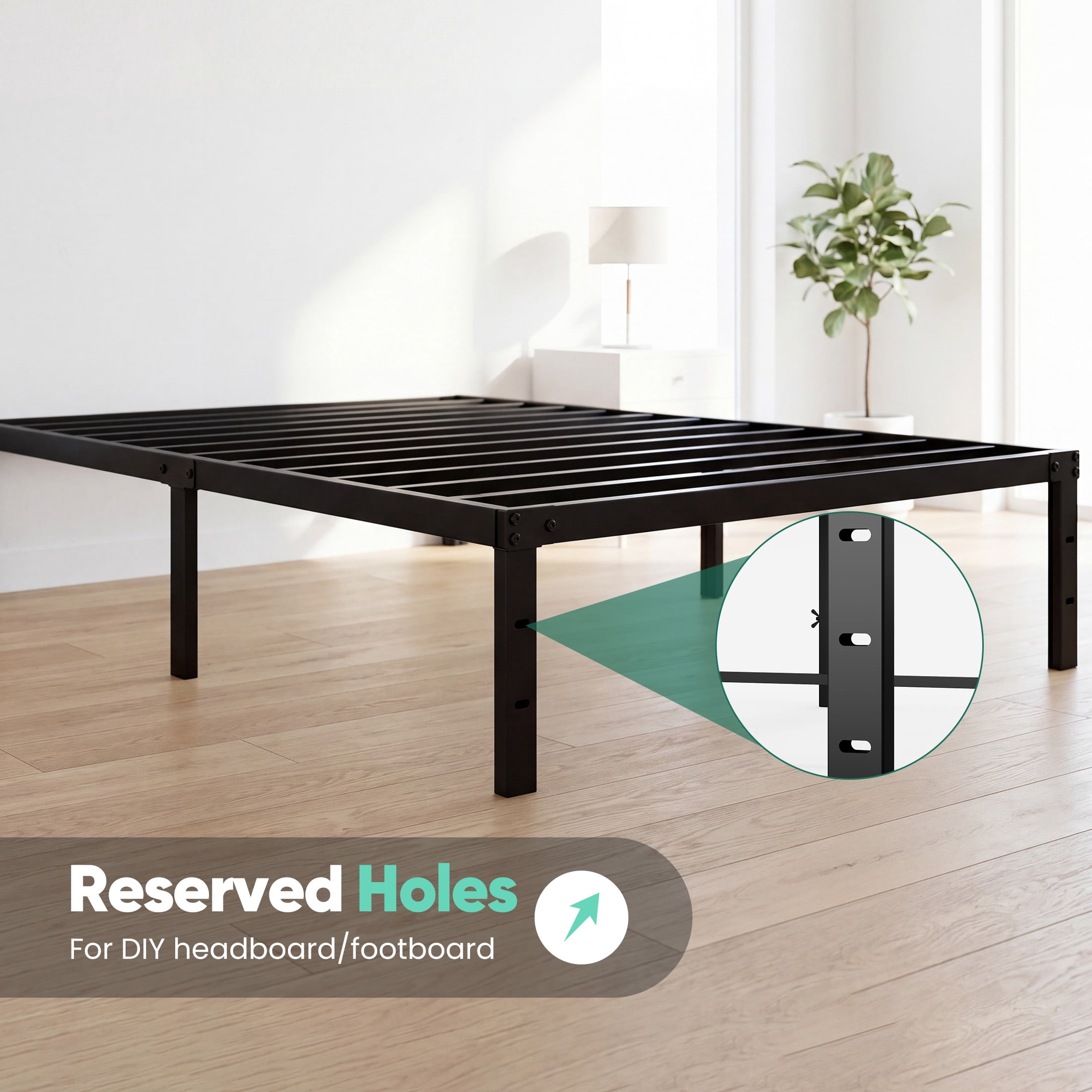 EDX 16 Inch High Clearance Metal Platform Bed Frame with Steel Slats, Large Under Bed Storage, No Box Spring Needed, Noise Free, Easy Assembly, Twin-XL