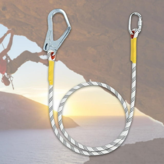 Arnés de seguridad con cordón de protección caídas y cuerda con gancho, equipo de protección para montañismo, construcción y arboricultura. Anzuelos simples de 3 metros