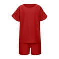 thumbnail image 2 of Girls Shorts Set With Ruffle Top Solid Summer 2 Piece Short Sleeve Comfy Playwear Outfits, Girls Casual Sets Age 4-15 (12-13 Years), 2 of 7
