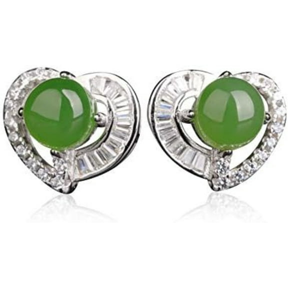 14K Gold over S925 Real Jade Chinese Style Earrings, Natural Jade Heart Earrings, Delicate Jade Jewelry Gift for Mother's Grace