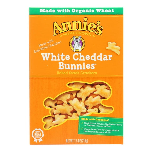 (3 Pack) Annie's White Cheddar Bunnies Wheat Crackers, 7.5 oz, Box