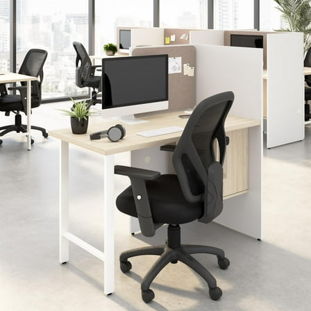 Hustle 48-inch Office Cubicle Desk with Storage in White/Elm - Engineered Wood