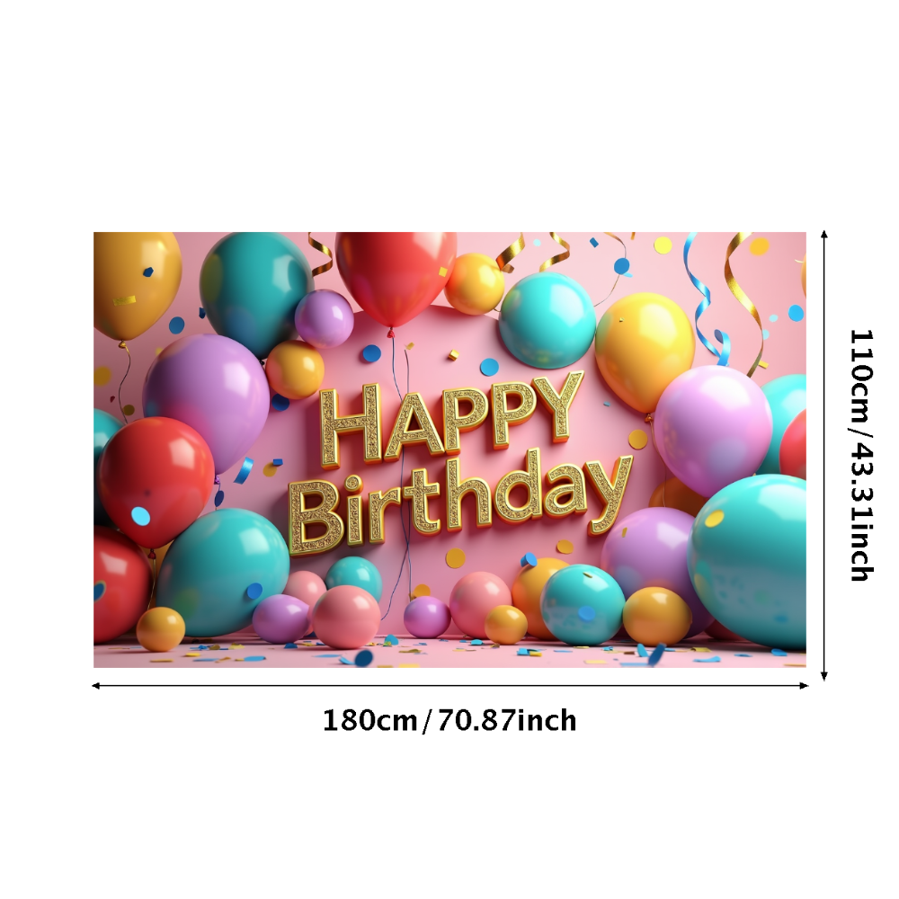 Toile De Fond "Joyeux Anniversaire" 150x100 Cm - Motifs Colorés, Gâteau, Ballons - Pour Décoration De Fête Et Photo - 7