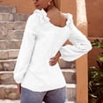 thumbnail image 4 of Womens Chiffon Blouses Long Sleeve V Neck Tops Dressy Casual Loose Pom Pom Shirts Ruffle Trim Shoulder Tshirts Top, 4 of 5
