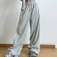 thumbnail image 6 of Women Sweatpants High Waisted Straight Leg Sweatpants with Lace Trim Wide Leg Casual Lounge Pants Grey M, 6 of 9