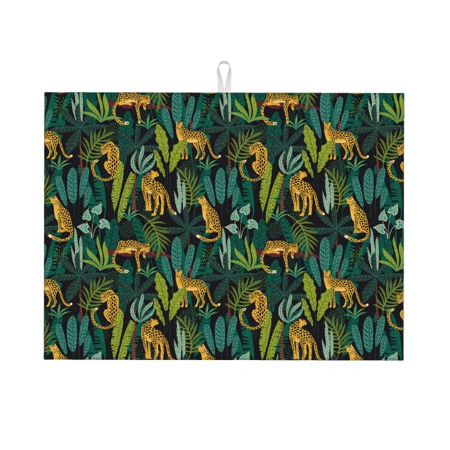 Wukai Jungle Leopard Yellow for Microfiber Placemat, 18x24 Inch Kitchen Drying Mat for Countertops, Sinks, Drains