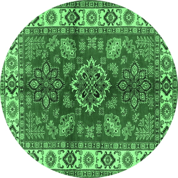 Ahgly Company Indoor Round Geometric Emerald Green Traditional Area Rugs, 4' Round