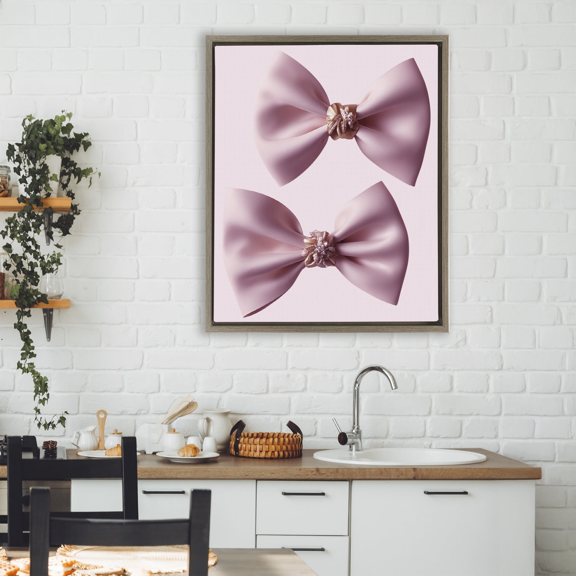 Stupell Industries Elegant Bows with Glam Details Brown Framed Floater Canvas Wall Art, design by Jesse Keith