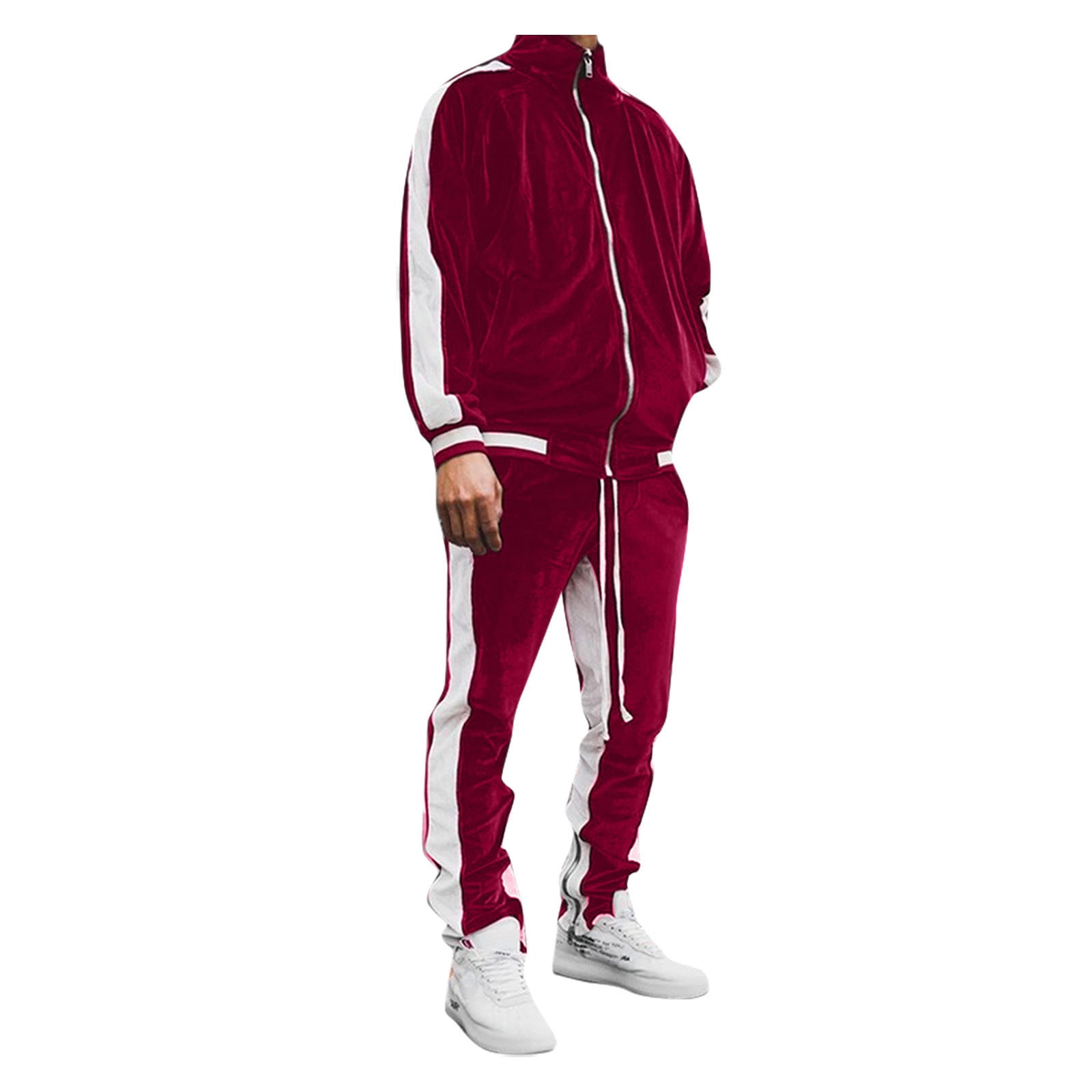 BUYJYA Men's Velour Tracksuit Set Velvet Sweatsuit Jogging Suits Full Zip  Casual Jackets Pants 2 piece Warm Outfit Athletic Workout 