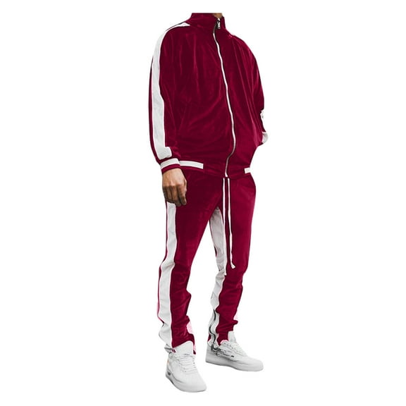Men's Velour Tracksuit 2 Pieces,Velour Tracksuit Mens,Full Zip Up Jacket Sweatpants Fitness Sportswear Sweatsuit Jogger Sets