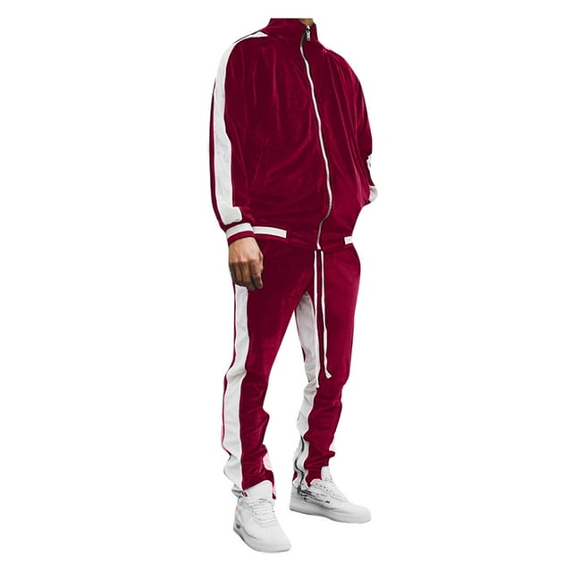 Miluxas Mens Tracksuit 2 Piece Set Velour Sweatsuit Jogging Suits Full Zip Jacket Pants Outfits Red 8(L)