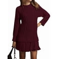 thumbnail image 1 of Robe Chandail en Tricot Torsadé pour Femmes, Col Ras du Cou, Manches Longues, Mini-Robe Plissée, Style Deux-en-un, Robe Patchwork, Rouge Vin, m, 1 of 7