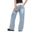 thumbnail image 4 of Forever 21 Women's Blue Y2K Jeans, Comfy Foldover Rib Waistband Design for Everyday Casual Wear, Size 12, 4 of 6