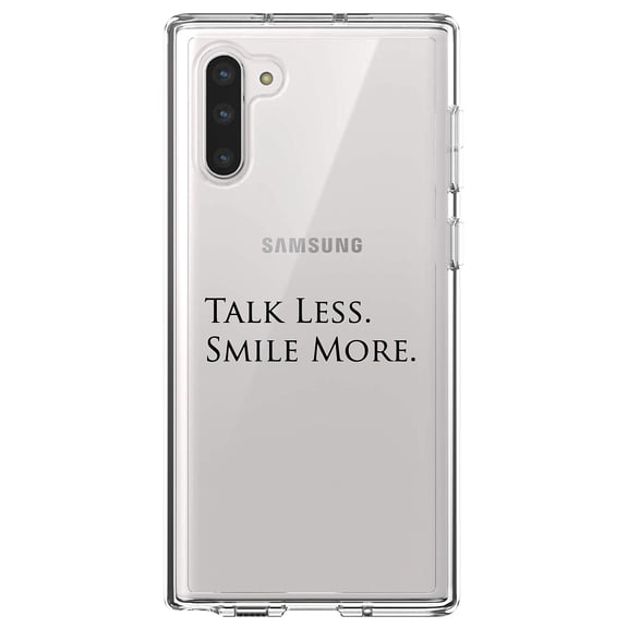 DistinctInk Clear Shockproof Hybrid Case for Samsung Galaxy Note 10 (6.3" Screen) - TPU Bumper Acrylic Back Tempered Glass Screen Protector - Talk Less. Smile More. Hamilton