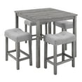 thumbnail image 6 of UHOMEPRO 5 Piece Kitchen Table Set, Industrial Dining Table with 4 Upholstered Stools, Rustic Counter Height Bar Table and Stool Set for 4, Wood Pub Table Set for Kitchen Apartment Bistro, Gray, 6 of 10