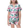 thumbnail image 2 of Kogui Little Girl Pajamas Girls Pajamas Set Soft Short Sleeve Pjs Set Button-Down Sleepwear Nightwear Loungewear Size 12-13 (Green,12-13 Years), 2 of 4