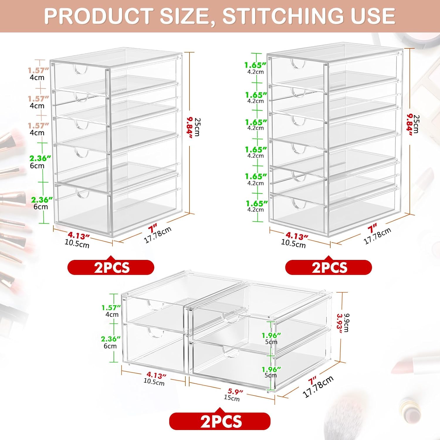 Makeup Organizer Storage With 30 Drawers, 6 Pack Desktop Office Supplies, Desk Organizers, Clear Desk Accessories, Dustproof Drawer Organizer and Storage for Make Up, Jewelry, Pen, Desktop Stationary