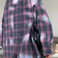 thumbnail image 3 of Camisa a cuadros de gran tamaño para mujer, blusa holgada de manga larga con bolsillo y solapa, estilo coreano, otoño e invierno, 2024Khaki, 3 of 5