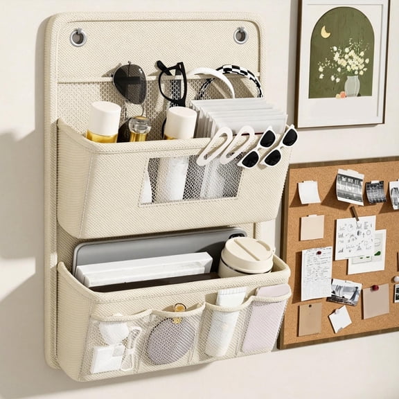 Wall Mounted Storage Organizer With 2 Layered Pockets Wall Hanging Cloth Bag For Dormitory Bedroom