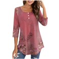 thumbnail image 4 of Birdeem Blouse for Women Womens Round Neck 3/4 Sleeve Button Up Top, 4 of 9