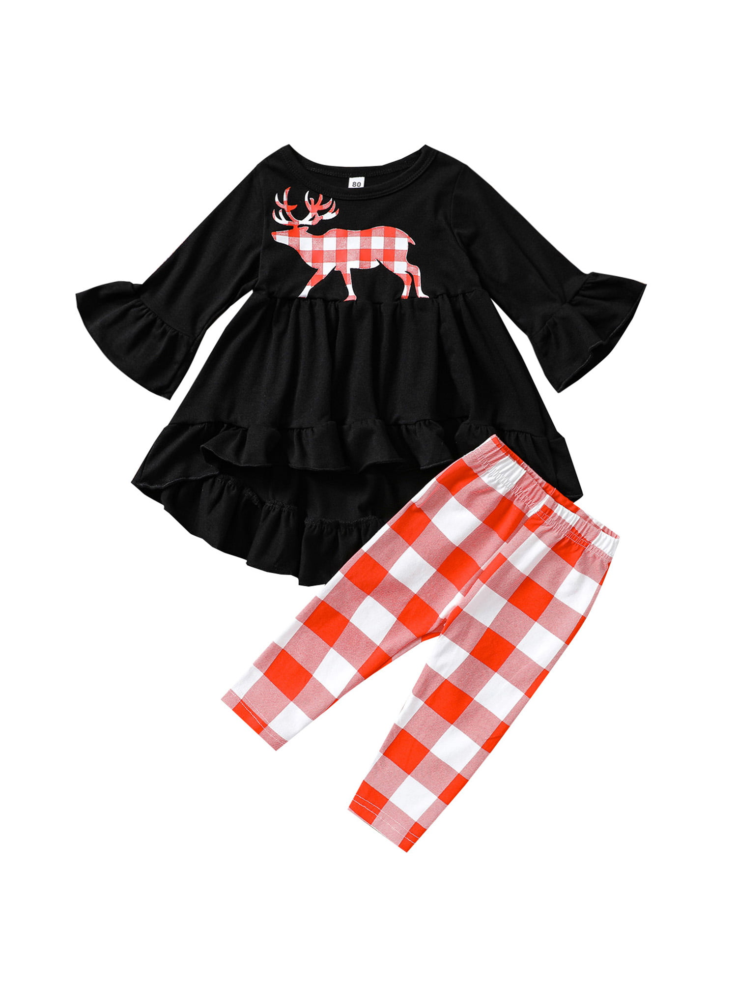 Infant Baby Girls Christmas Outfits Elk T-shirt Tops+Pants Xmas Clothes Set 2PCS 