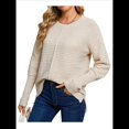 thumbnail image 2 of Suéter de Punto Acanalado con Cuello Redondo para Mujer, Moda de Otoño, Suéter Holgado de Larga con de Murciélago y Abertura Lateral Caqui L, 2 of 9