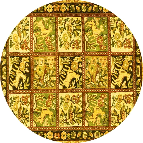 Ahgly Company Machine Washable Indoor Round Persian Yellow Traditional Area Rugs, 6' Round