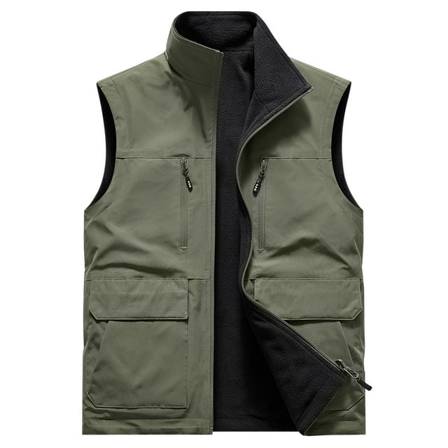 Men's Solid Fashion Zipper Standing Collar Sleeveless Vest with Pockets for Casual and Office Wear