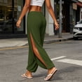 thumbnail image 2 of Levmjia Women Solid Color Side Slit Wide Leg Pants High Waisted Elastic Waist Casual Yoga Trousers for Summer Beach Vacation, 2 of 9