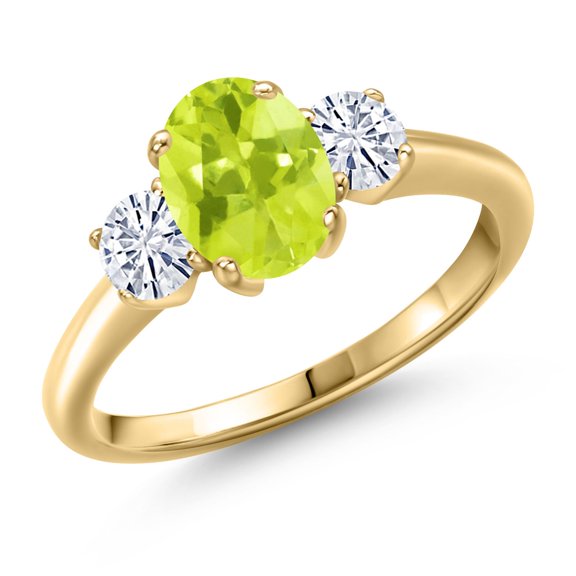 Gem Stone King 18K Yellow Gold Plated Silver Ring Lemon Quartz Moissanite (1.56 Cttw)