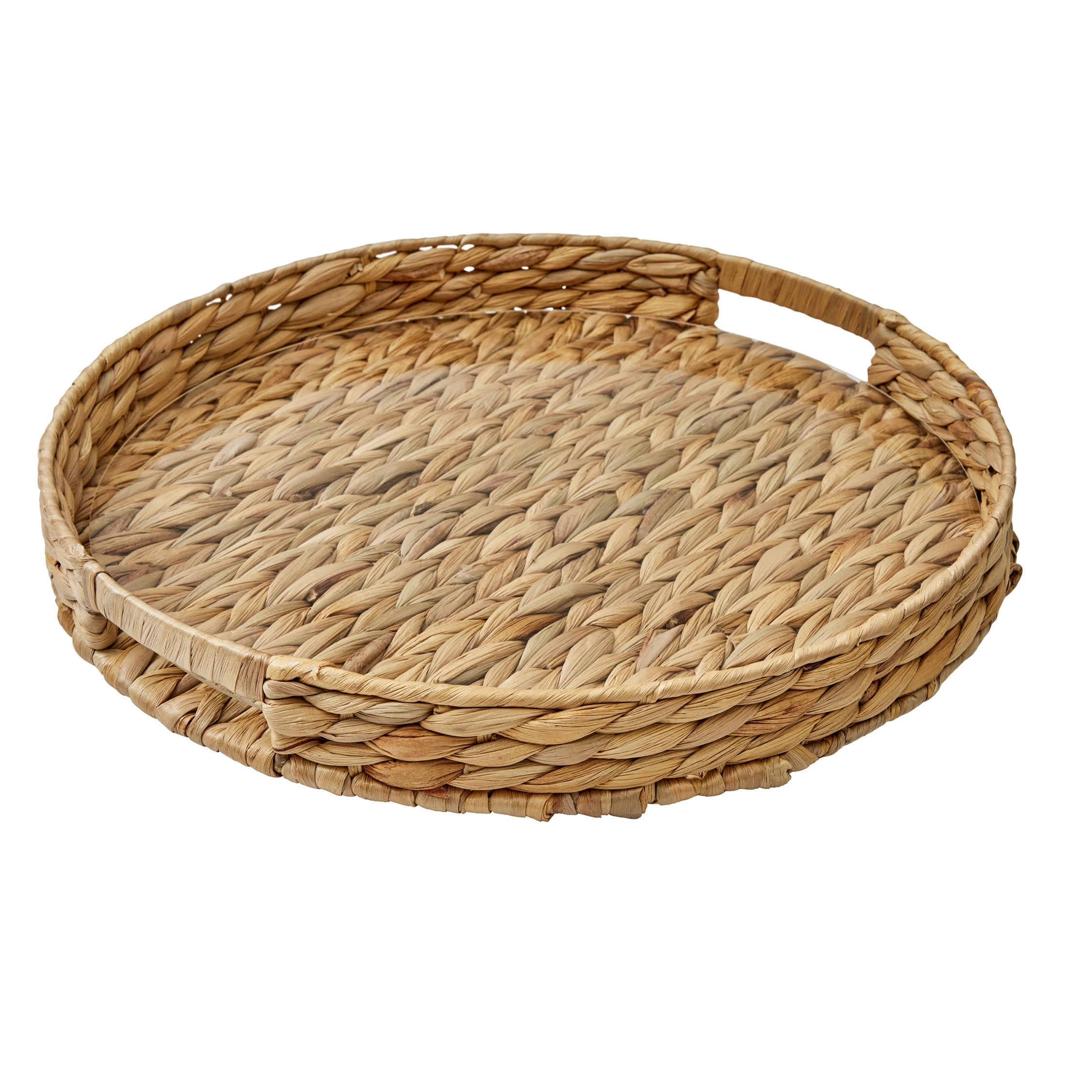 Better Homes & Gardens Decorative Tray, 16 in Round Natural Water Hyacinth with Clear Acrylic Insert, 1 Count