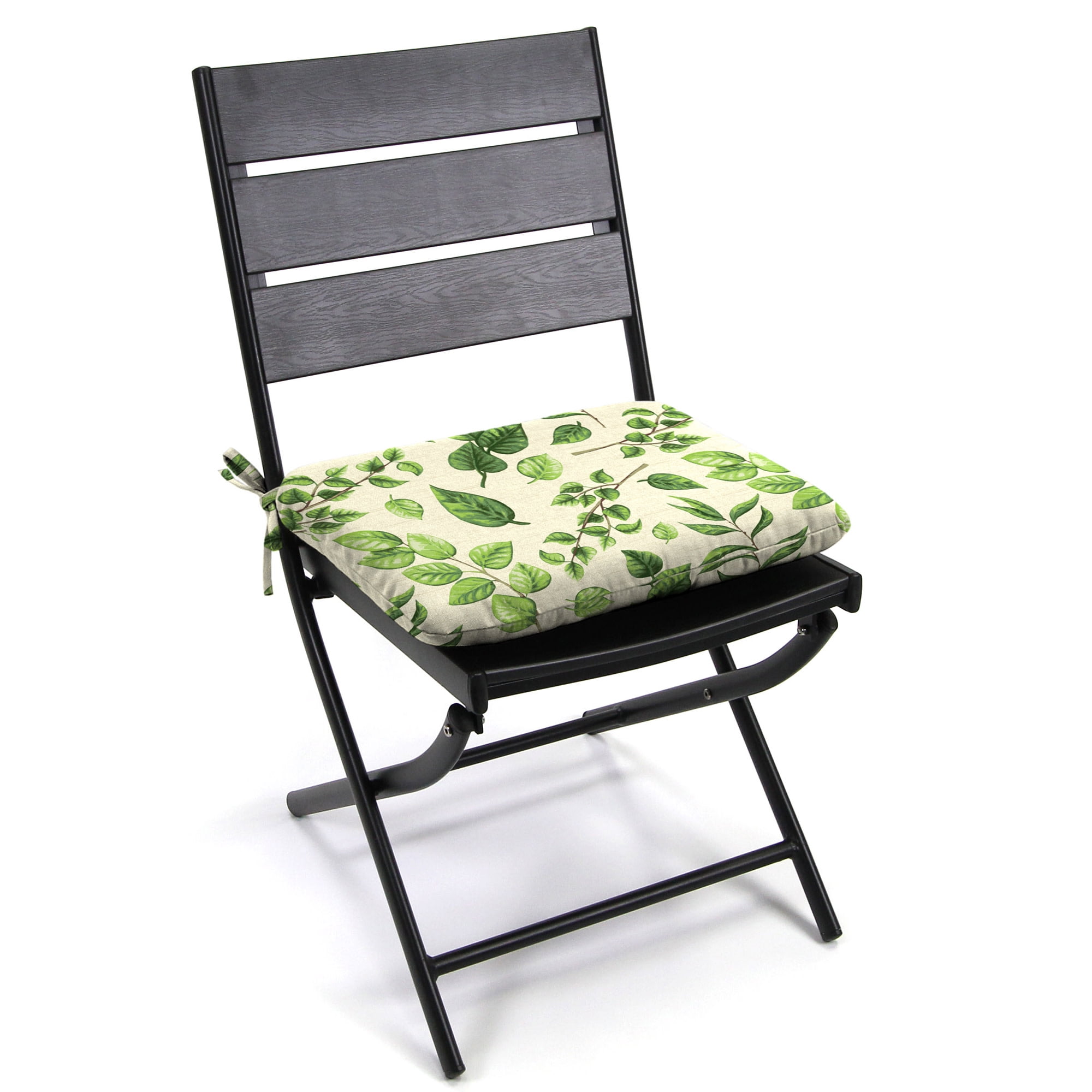Jordan Manufacturing 16" x 16" Natik Aloe Green Leaves Square Outdoor Chair Pad Seat Cushion with Ties
