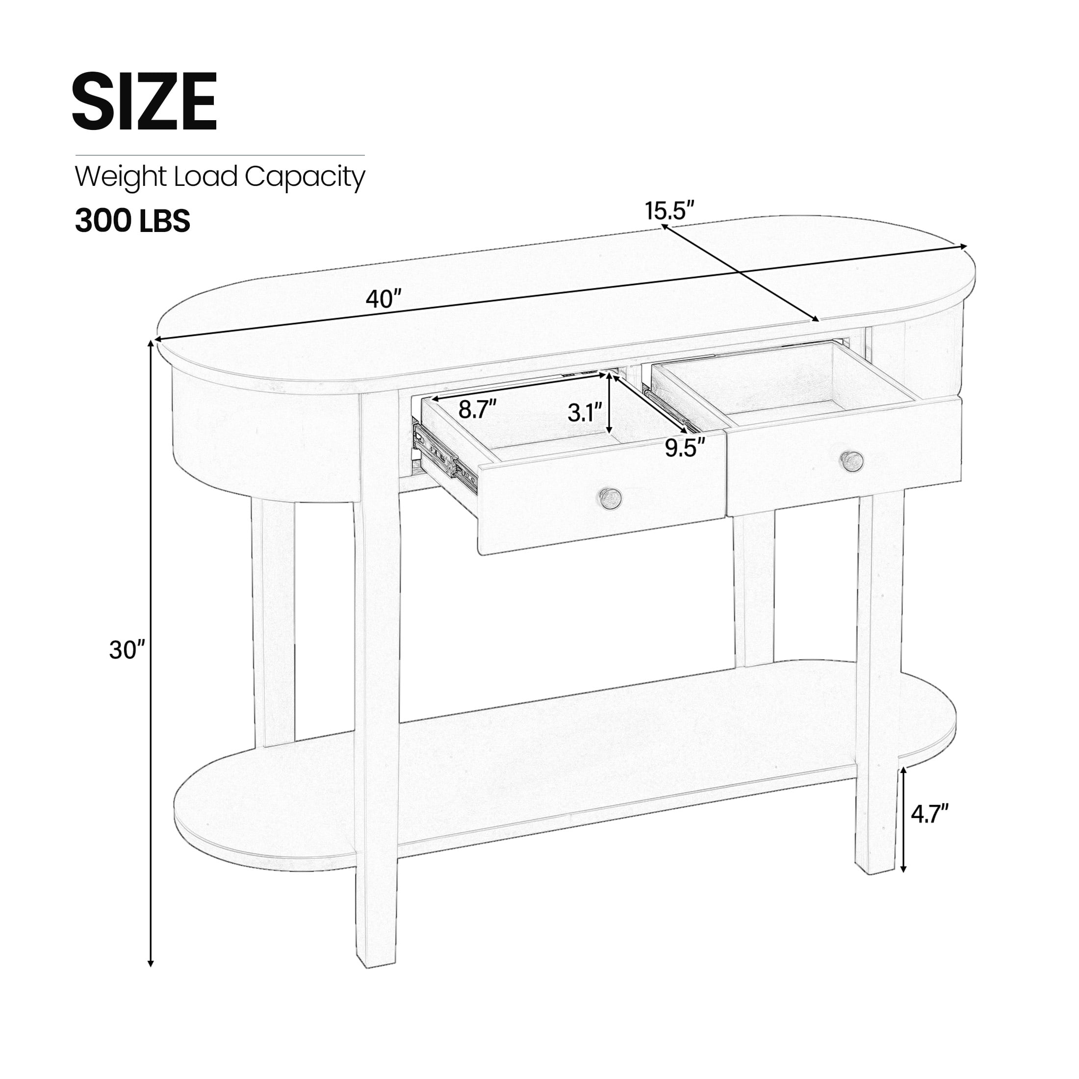 Aukfa Retro Console Table with Two Drawers and Shelf for Entryway/Living Rooms/Hallway, Oval-Shaped Tabletop, White