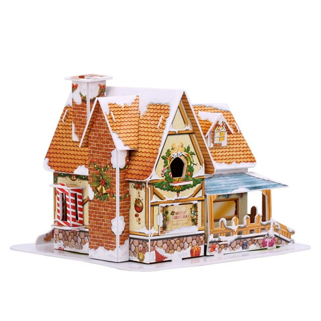 Christmas DIY Puzzle House Creative DIY Model Building Kits Christmas 3D Puzzles 40pcs Yellow