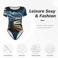 thumbnail image 4 of Balery Starry Sky Colorful Crocodile Body de cuello redondo de manga corta para mujer Tops de manga corta Tops básicos-Large, 4 of 7