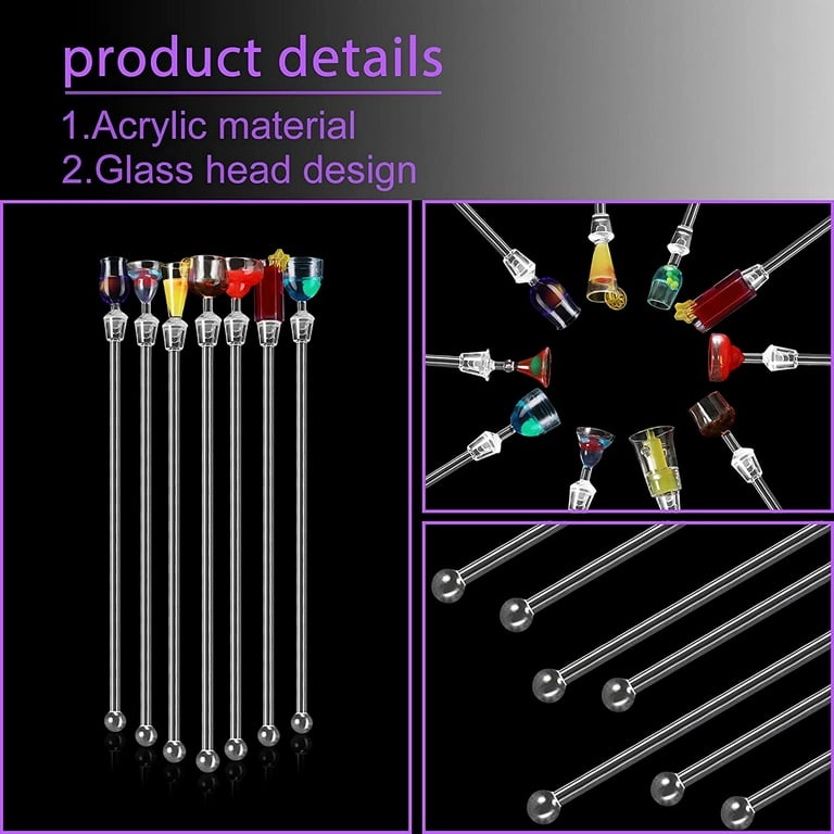 Pack of 12 8 Glass Stirring Sticks Multifunctional Crystal Clear Coffee  Stirrers Mixing Stir Rods for Cold & Hot Beverages Cocktails 