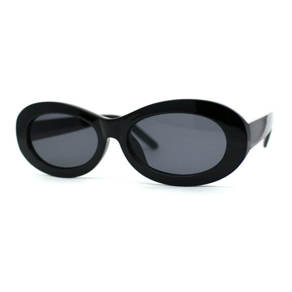 Womens Oval Thick Plastic Mod Fashion Plastic Sunglasses All Black