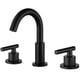 thumbnail image 5 of Grifos de baño de 3 orificios de arco bajo y 2 manijas con válvula y conjunto de desagüe emergente de metal, negro mate, 5 of 5