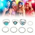 thumbnail image 1 of 8pcs Turquoise Knuckle Ring Set Women Girls, Retro Bohemian Stackable Finger Rings Jewelry Accessory With Delicate Inlaid Turquoise, Exquisite Craftsmanship, 1 of 8