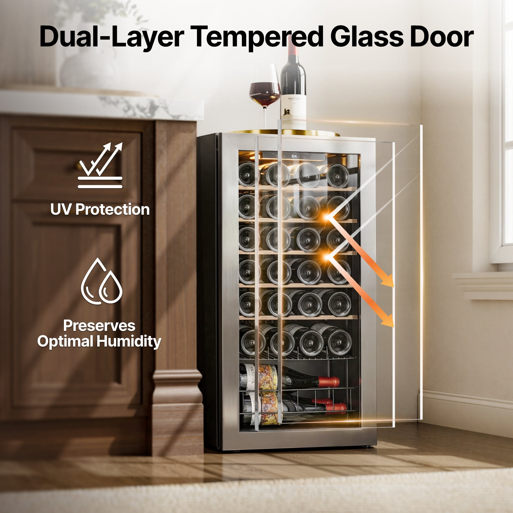 Ca'Lefort Wine Cooler Refrigerator, 3.11 cu.ft. Mini Wine Fridge Freestanding Wine Chiller with Double-Layer Glass Door for Home/Office