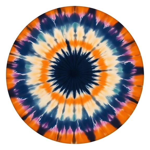 Orange Purple Blue Tie Dye Mandala Pattern Round Fitted Tablecloth with Elastic Edge,Dining Table Cover Waterproof,Outdoor Round Tablecloth for Camping,Dining,Indoor and Outdoor